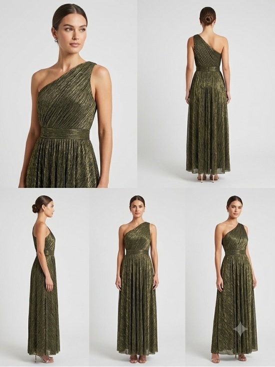 Ever New Dresses & Skirts - Ever New One-Shoulder Olive Green Metallic Gown